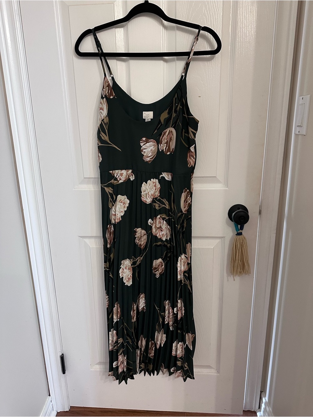 a new day Dark Green Floral Pleated Midi Slip Dress